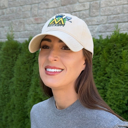 Stephanie wearing the Camp McCarty Dad Hat outside